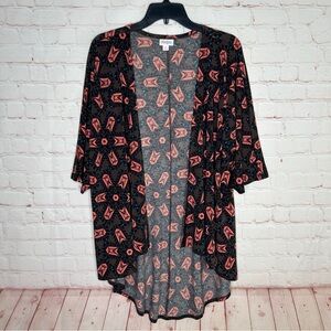 LuLaroe Womens Lindsay Brown Geo Print Open Front Kimono Cardigan Size S EUC